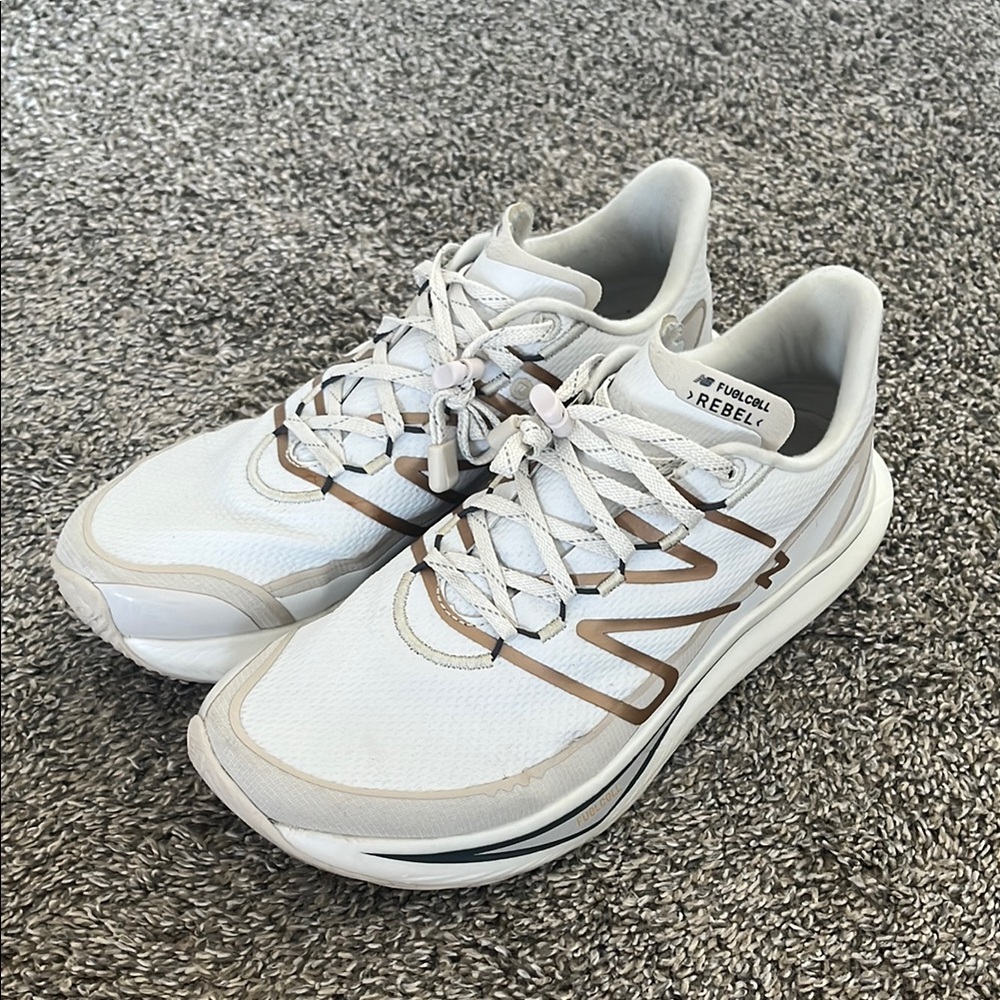 White and Tan Athletic Sneakers Fuel Cell Rebel